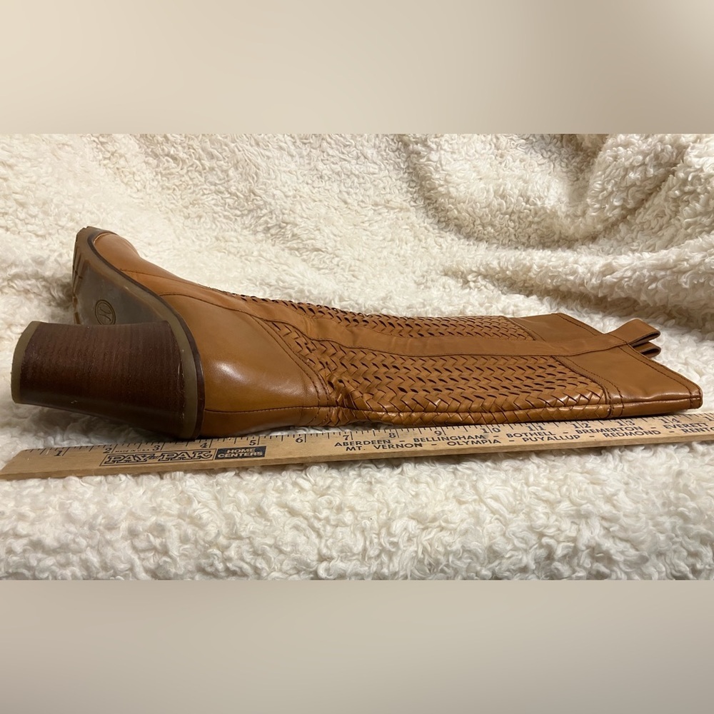 Cole Haan Dallon Vintage Tan Tall Woven Leather Heel Boots Western Size 8.5 - Picture 5 of 8